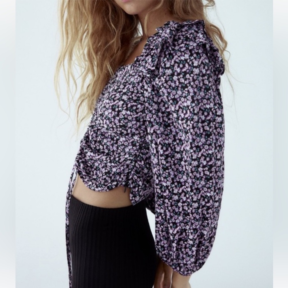 ❤️❤️ Zara Floral Print Drawstring Ruching Crop Top ❤️❤️sz s